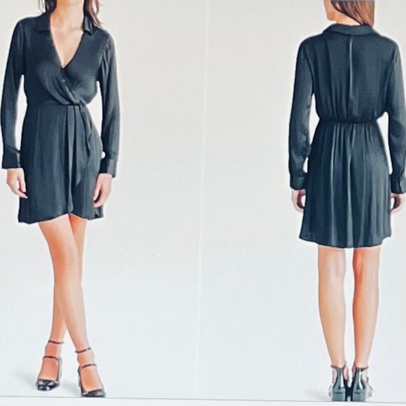 Steve Madden Washed Satin Faux Wrap Dress in black (L) New with Tag - Picture 6 of 13